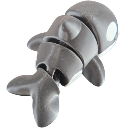 Cute Articulated Orca Whale Fidget with Big Eyes – Killer Whale Sensory Desk Toy for Teens & Adults – Flexible Ocean Animal Figurine for Stress Relief & Decor – 3D Printed in Canada