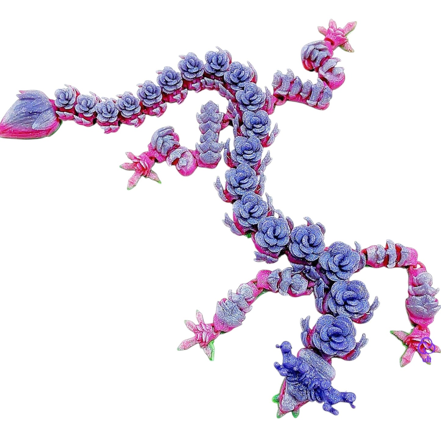 Rose Dragon Articulated Figurine – Floral Fantasy Creature with Hinged Body & Petal Detail – Print-in-Place No Supports Needed – 3D Printed in Canada