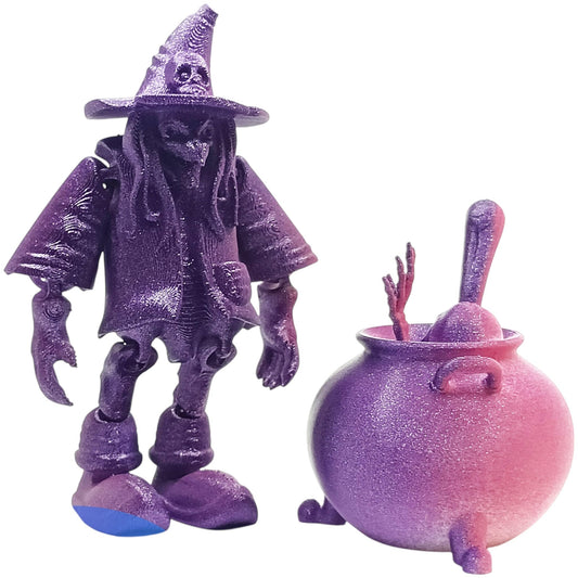 3D Printed Witch with Cauldron Figurine – Articulated DIY Paintable Halloween Display Model for Crafting, Collectors & Shelf Décor – 3D Printed in Canada