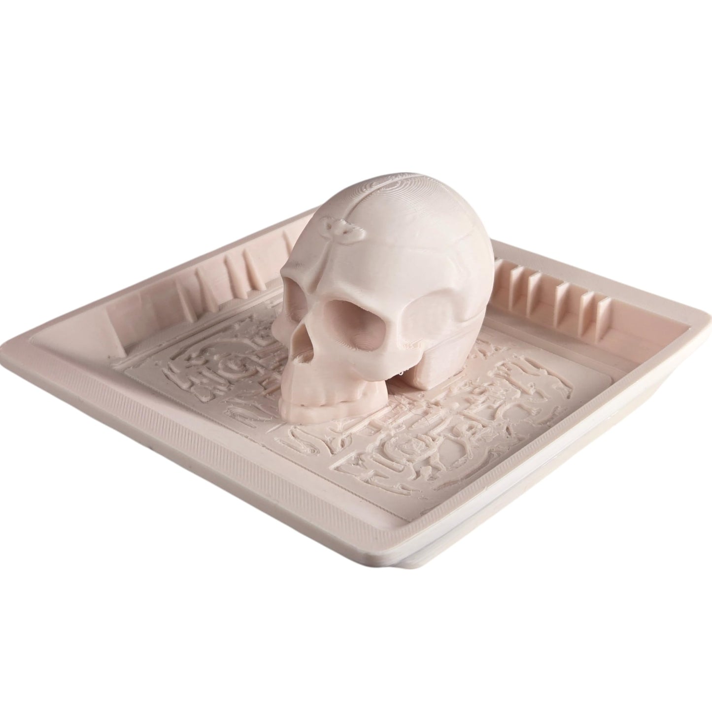 Skull Catch-All Tray – Gothic Desk Organizer with 3D Skull Accent for Keys, Coins, Dice, or Jewelry – 3D Printed in Canada