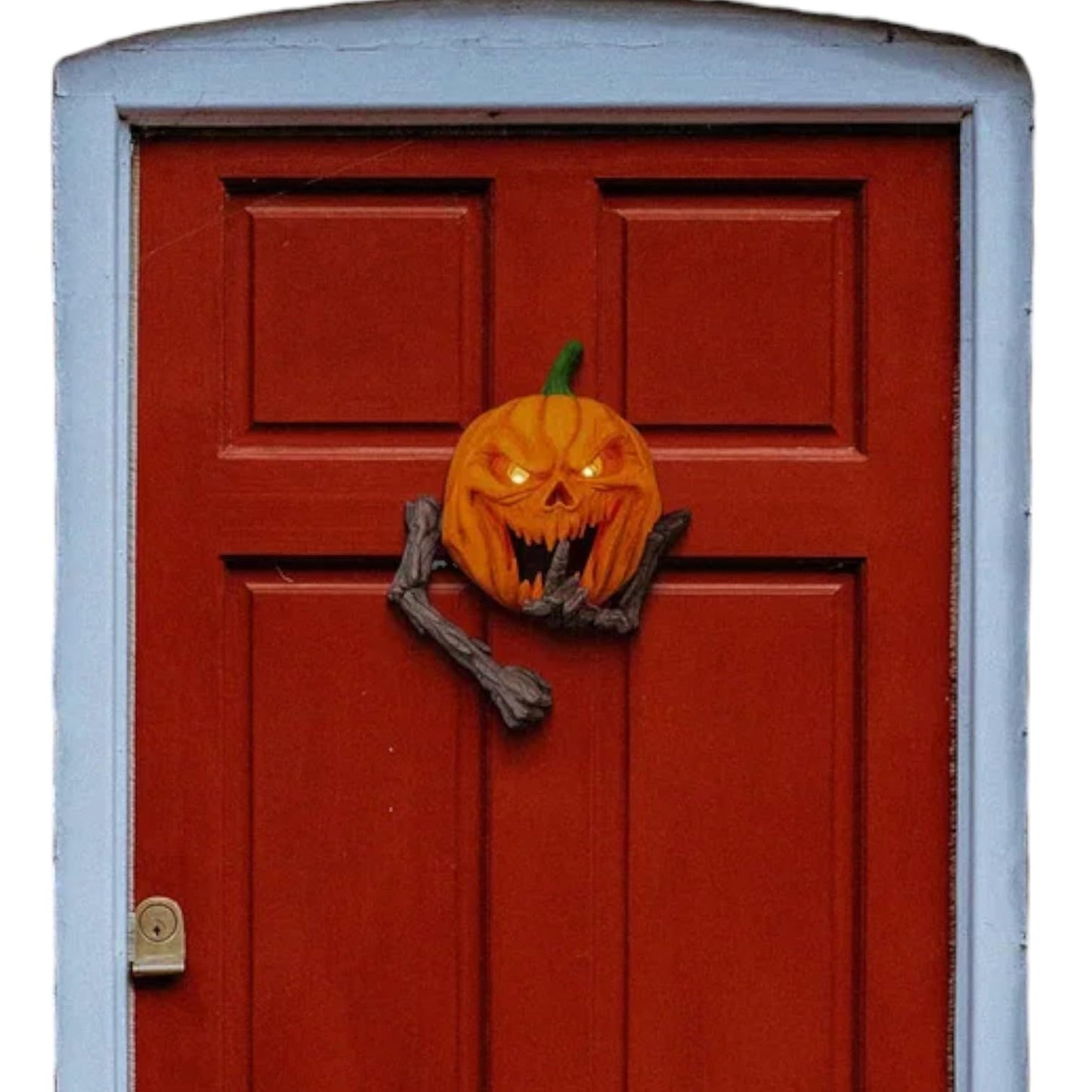 Hallowed Hush Pumpkin Door Knocker – Spooky Halloween Skeleton Wall Décor Prop with No Screws or LED – Creepy Jack-o'-Lantern Display for Haunted Entryways – 3D Printed in Canada