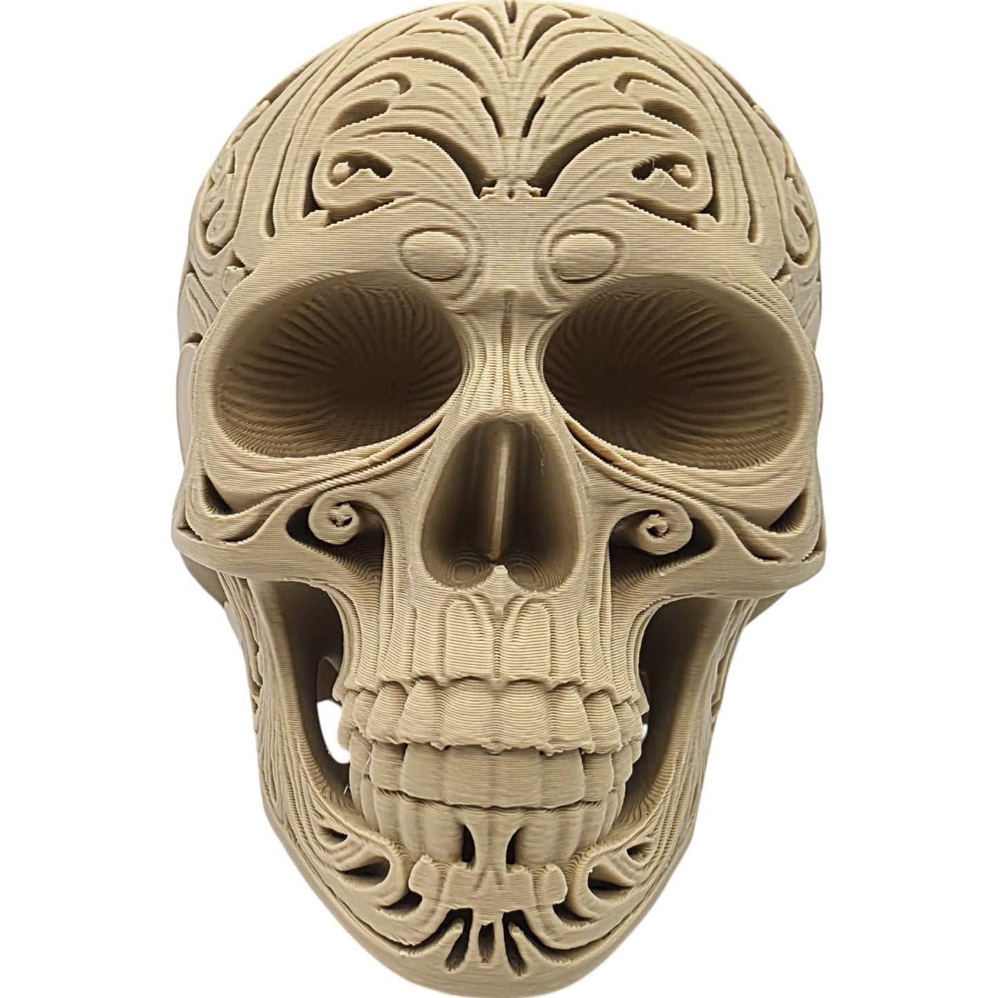 Ornately Carved Skull Figurine – Gothic Decorative Skull Statue, Intricate Halloween Décor or Collectible – 3D Printed in Canada