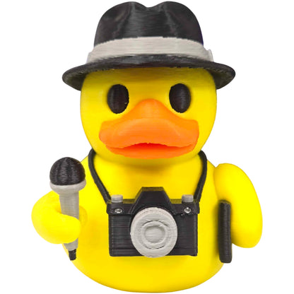 Journalist Duck Figurine with Hat, Microphone & Camera – Funny Press Reporter Collectible for Desk or Gift Display – 3D Printed in Canada