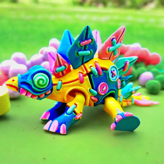 Articulated Stuffed Stegosaurus Figurine - Desk Toy Colorful Decor | Perfect for Dinosaur Lovers Fidget Enthusiasts