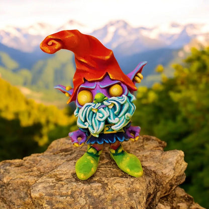 Creepy Gnome Figurine - Colorful Hand-Painted 3D Printed Display Piece | Whimsical and Eerie Collectible Art Toy