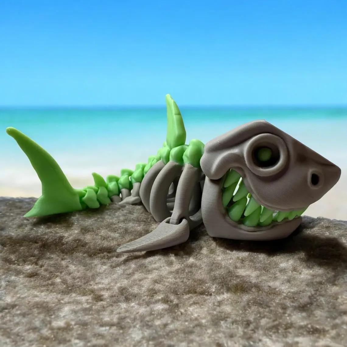 3D Printed Articulated Skeleton Shark - Flexi Factory Poseable Desk Toy | Gothic Decor