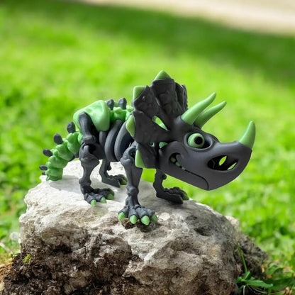 3D Printed Flexi Factory Skeleton Triceratops - Articulated Poseable Dinosaur | Prehistoric Collectible