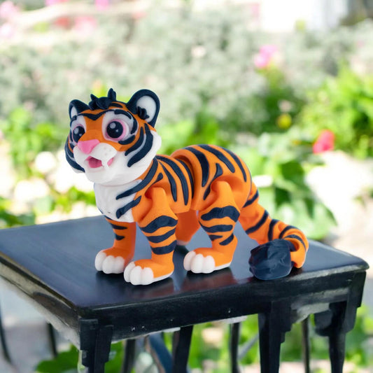 Flexi Articulated Tiger – 3D Printed Poseable Tiger Figurine – Cute Collectible Desk Toy | Flexible Animal Figure