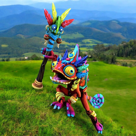 Articulated Shaman Chameleon Figurine – 3D Printed Poseable Mystical Collectible | Eco-Friendly Decor