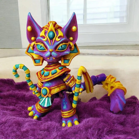 Articulated Pharaoh Cat Figurine - 3D Printed Poseable Egyptian Cat Collectible | Eco-Friendly Decor