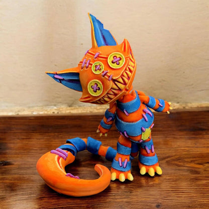 3D Printed Articulated Stuffed Cat Figurine - Creepy Plush Cat-Inspired Fidget Toy & Desk Decor | Vibrant Collectible