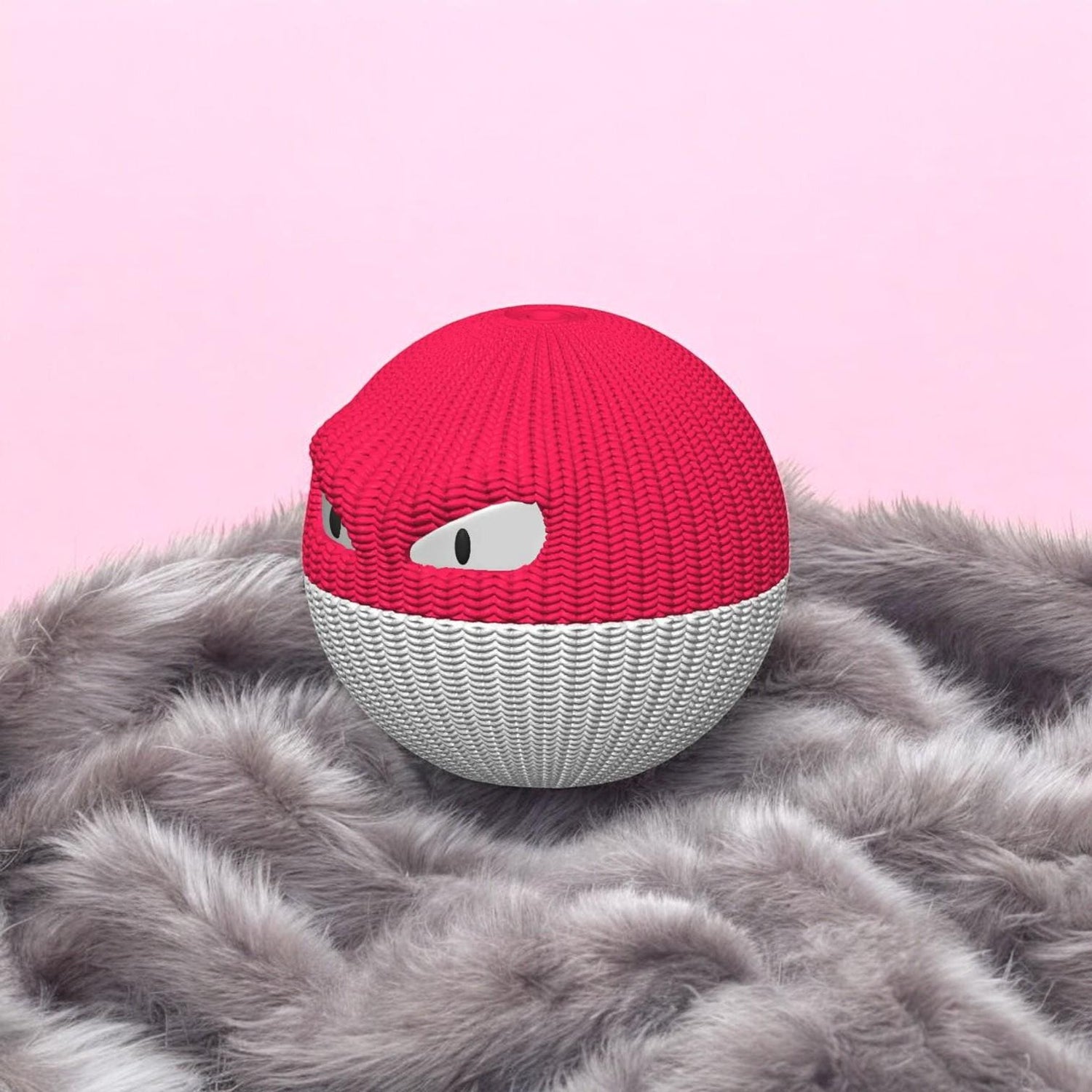 Knitted Voltorb-Inspired 3D Figurine – Adorable Pokémon Collectible | Crochet-Style 3D Printed Display