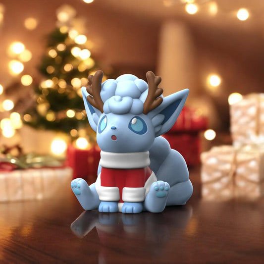 Christmas Alolan Vulpix-Inspired Collectible Figurine – 3D Printed Holiday Pokémon Fan Art | Festive Desk Display