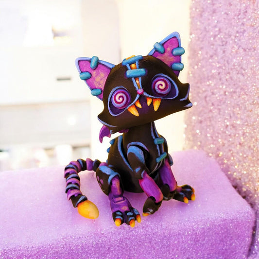 Articulated Spooky Cat – 3D Printed Flexi Creepy Collectible | Fun Poseable Halloween Cat Figurine