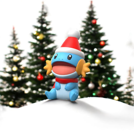 Christmas Mudkip-Inspired Collectible Figurine – 3D Printed Holiday Pokémon Fan Art | Festive Desk Display