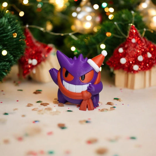 Christmas Gengar-Inspired Collectible Figurine – 3D Printed Holiday Pokémon Fan Art | Festive Desk Display