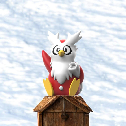 Christmas Delibird-Inspired Collectible Figurine – 3D Printed Holiday Pokémon Fan Art | Festive Desk Display