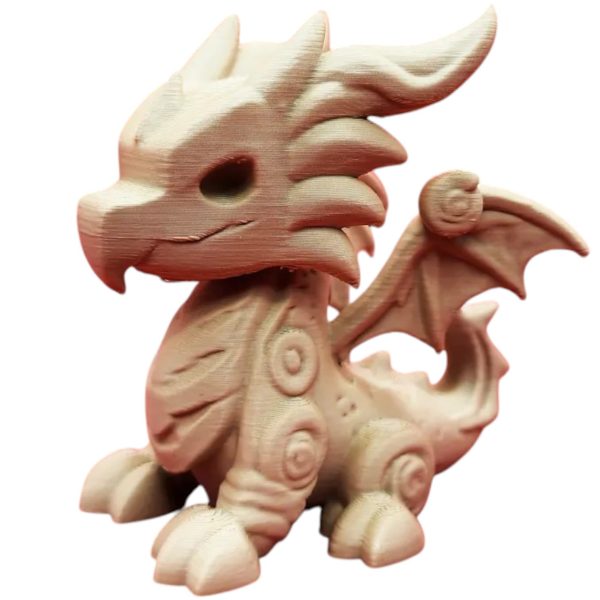 Wood-Carved Dragon Toy #2 – Whimsical Fantasy Figurine with Spiral Accents & Chibi Winged Style – Cute Display Piece or Desk Companion – 3D Printed in Canada — 3D Printed Collectible by 3DCentral