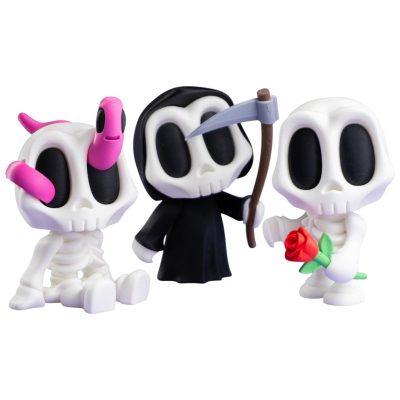 Cute Blob Skeletons Collection – Complete 3-Pack Bundle | Reaper, Worm & Rose Skeleton Collectible Figurines | Gothic Desk Toys & Novelty Gifts– 3D Printed in Canada — 3D Printed Collectible by 3DCentral
