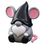 Mouse Gnome Figurine with Pink Ears & Wizard Hat – Cute 3D Printed Animal Shelf Decor for Office, Garden or Desk Display