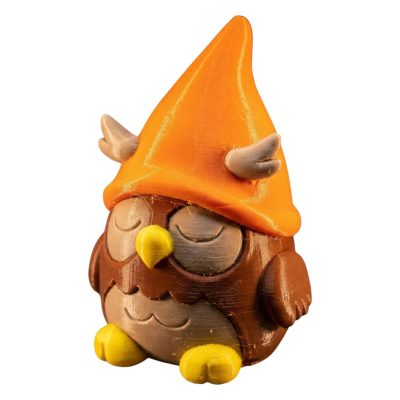 Owl Gnome Figurine – Whimsical Nordic Owl Statue with Orange Horned Hat for Desk or Shelf Display – Fantasy Owl Gnome Collectible Decor – 3D Printed in Canada — 3D Printed Collectible by 3DCentral