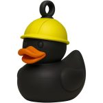 Demolition Duck Figurine – Black Duck with Yellow Hard Hat & Wrecking Ball Loop – Funny Desk or Shelf Décor