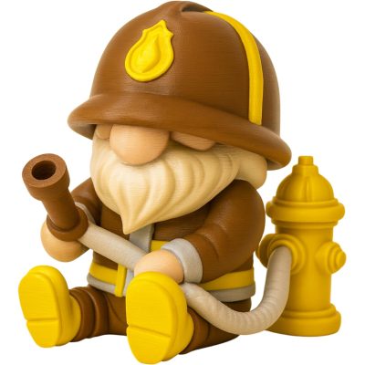 Firefighter Gnome Figurine – Fireman-Inspired Collectible Holding Hose with Hydrant – Fun Shelf Decor for First Responders and Heroes – 3D Printed in Canada — 3D Printed Collectible by 3DCentral