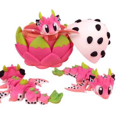 Articulated Dragon Fruit Dragon & Egg Figurine for Desk Décor, Stress Relief & Collectors – 3D Printed in Canada — 3D Printed Collectible by 3DCentral