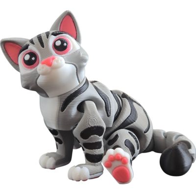 Adorable Articulated Cat Figurine – Poseable Tabby Desk Companion for Collectors & Cat Lovers – Cute Fidget Decor for Teens & Adults – 3D Printed in Canada — 3D Printed Collectible by 3DCentral