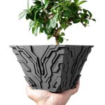 Uplink Planter Pot – Futuristic Circuitry Patterned Pot for Bonsai, Succulents, or Faux Plants – Sci-Fi Inspired Decorative Indoor Planter