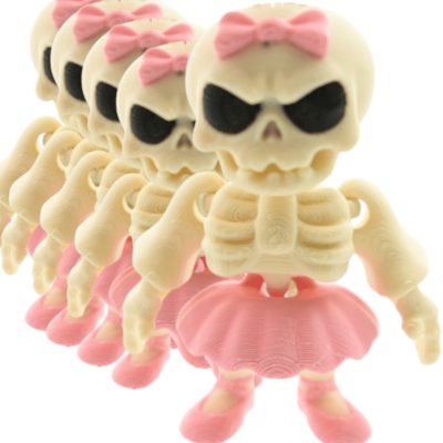 Grumpy Skeleton Ballerina Articulated Figurines (Pack of 5) – Creepy Cute Poseable Mini Dancers with Pink Tutu for Gothic Decor, Halloween Crafts & Collectors – 3D Printed in Canada — 3D Printed Collectible by 3DCentral