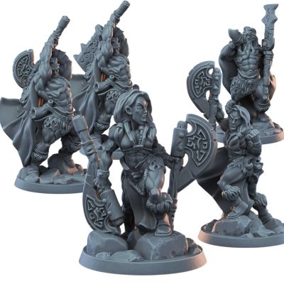 Barbarian Warband – Set of 5 Savage Warrior Miniatures with Axes for Fantasy Tabletop Battles, RPG Campaigns & Painting – 3D Printed in Canada — 3D Printed Collectible by 3DCentral