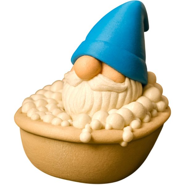 Figurine de gnome dans la baignoire