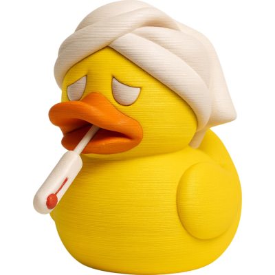 Sick Duck Figurine – Funny Rubber Duck with Thermometer & Towel for Cold or Flu Décor, Get Well Soon Gift or Desk Gag – 3D Printed in Canada — 3D Printed Collectible by 3DCentral