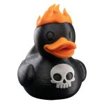 Hades Duck Figurine – Skull Detail & Flame Hair – Gothic Collectible Rubber Duck Style Sculpture