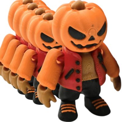 Halloween Urban Pumpkin Head Articulated Figurines (Pack of 5) – Poseable Jack-o'-Lantern Mini Figures in Streetwear for Spooky Decor, Dioramas & Horror Displays – 3D Printed in Canada — 3D Printed Collectible by 3DCentral