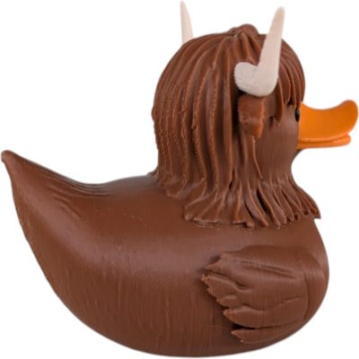 Highland Cow Duck Figurine – Off-Road Rubber Duck for Duck Duck 4x4, Cruise Ship Hiding, Dashboard Collectible, Vehicle Ducks, Collectible Display – 3D Printed in Canada — 3D Printed Collectible by 3DCentral