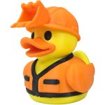 Construction Excavator Duck Figurine – Construction Worker Rubber Duck Display Toy with Hard Hat and Safety Vest for Desk, Office, or Collectors