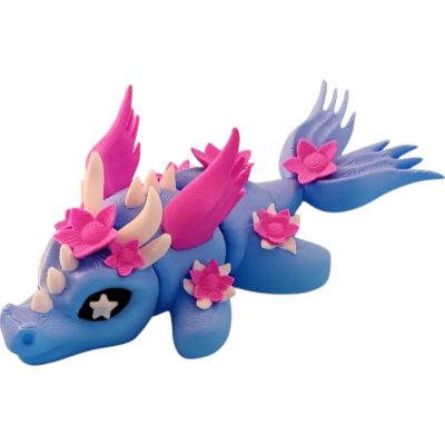 Mermaid-Tail Dragon Figurine – Articulated Blue and Pink Fantasy Creature with Floral Details and Flowing Fins – 3D Printed in Canada — 3D Printed Collectible by 3DCentral