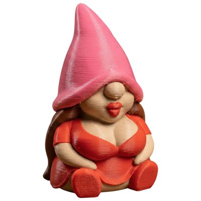 Thirst Trap Gnome Figurine – Curvy Garden Gnome Statue with Red Dress & Pink Hat – Funny Shelf Sitter Décor for Adults, Collectible Shelf Ornament – 3D Printed in Canada — 3D Printed Collectible by 3DCentral