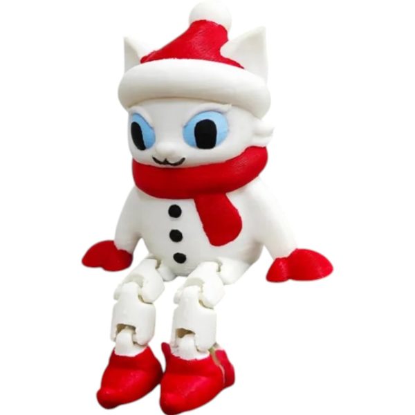 Chat des neiges articulé – figurine d&rsquo;hiver à poser sur l&rsquo;étagère
