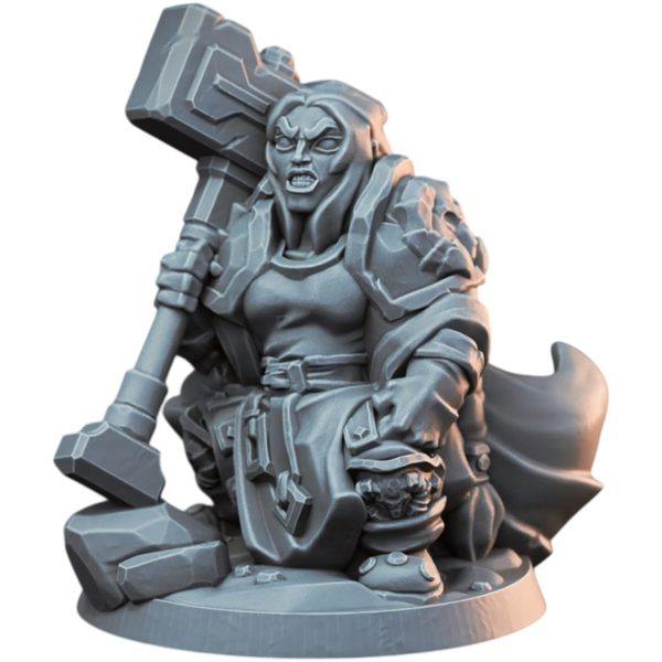 Fierce Female Dwarf Champion with Battle Hammer