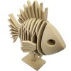 Geometric Wooden Fish Sculpture with Modern Spines – Decorative Oceanic Art Piece on Pedestal – 3D Printed in Canada — 3D Printed Collectible by 3DCentral