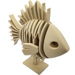Geometric Wooden Fish Sculpture with Modern Spines