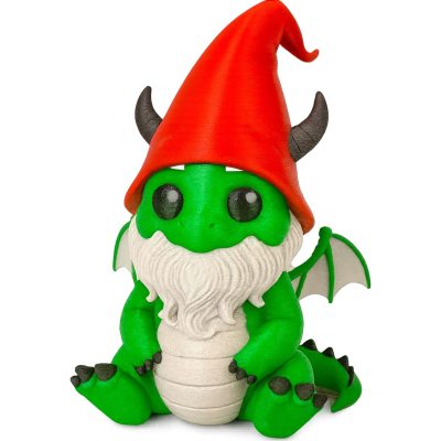 Cute Dragon Gnome Figurine with Beard and Santa Hat – Fantasy Collectible Decoration for Desk, Shelf, or Gift – 3D Printed in Canada — 3D Printed Collectible by 3DCentral