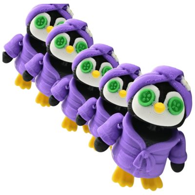 5-Pack Spa Penguin Figurines – Articulated Relaxing Penguin with Bathrobe, Cucumber Eyes & Towel Wrap, Cute Desk or Shelf Decor – 3D Printed in Canada — 3D Printed Collectible by 3DCentral