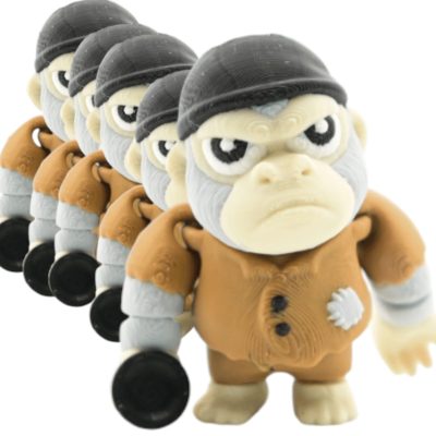Poor Grumpy Gorilla Articulated Figurines (Pack of 5) – Angry Mini Ape Characters with Cap & Club for Collectors, Dioramas, Displays & Jungle-Themed Decor – 3D Printed in Canada — 3D Printed Collectible by 3DCentral