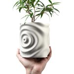 White Planter Pot with Ripple Texture Inspired by Water Drops