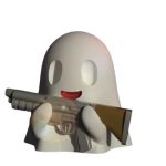 Cute Ghost Figurine Holding Toy Blaster – Funny Collectible Decor