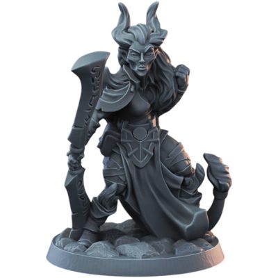 Demonkin Female Miniature for Fantasy TTRPGs – 32mm Horned Warrior Model with Curved Blade for Tabletop Roleplaying & Painting – 3D Printed in Canada — 3D Printed Collectible by 3DCentral
